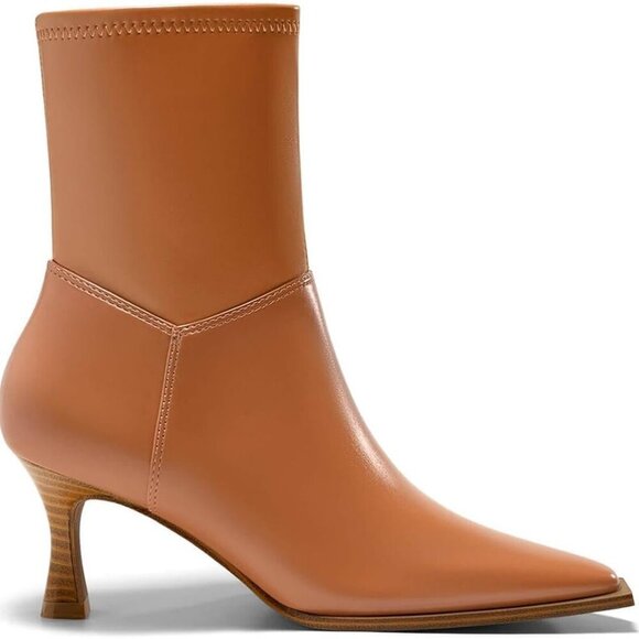 Shoes - Women's Kitten Low Heel Ankle Boots in Brown, Size 9, with Side Zipper and Faux